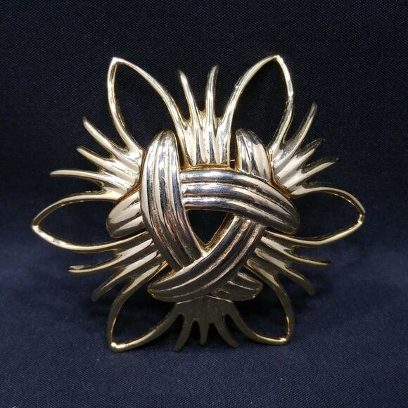 Kenneth Lane Modernist Convex Openwork Woven Brooch, Runway, Gold Plated, 2 1/2" - Picture 9 of 10